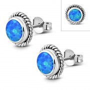 Round Synthetic Opal Stud Silver Earrings, e337